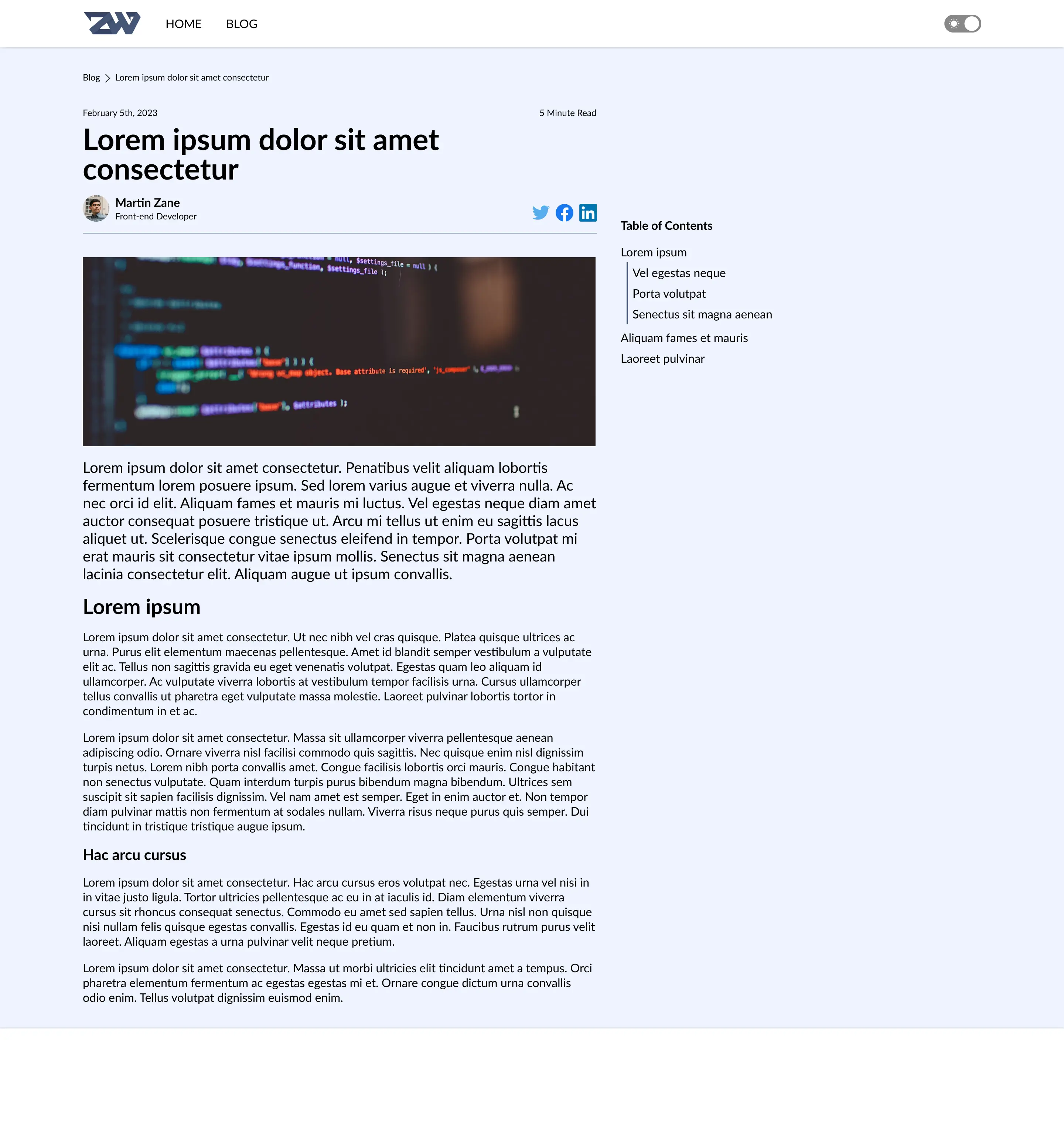 Initial design of the post page in Figma