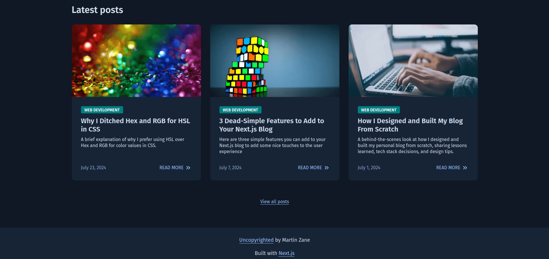 A screenshot of the home page of this site with the original theme
